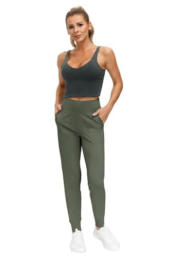 THE GYM PEOPLE Women's Joggers Pants Lightweight Athletic Leggings Tapered Lounge Pants for Workout, Yoga, Running Olive Green - Image 5