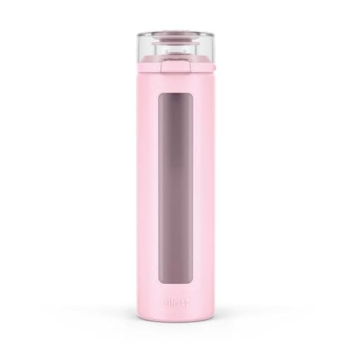 Ello Syndicate 20oz Reusable Glass Water Bottle with One-Touch Leak Proof Flip Lid, Protective Non-Slip Silicone Sleeve, Carry Loop for Coffee, Tea and Water, BPA-free, Dishwasher Safe, Cashmere Pink - Image 1
