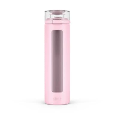 Ello Syndicate 20oz Reusable Glass Water Bottle with One-Touch Leak Proof Flip Lid, Protective Non-Slip Silicone Sleeve, Carry Loop for Coffee, Tea and Water, BPA-free, Dishwasher Safe, Cashmere Pink - Image 1