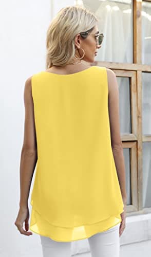 Jouica Women's Summer Chifffon Sleeveless Tank Blouses for Women Business Casual Work Blouses,Yellow,Small - Image 5