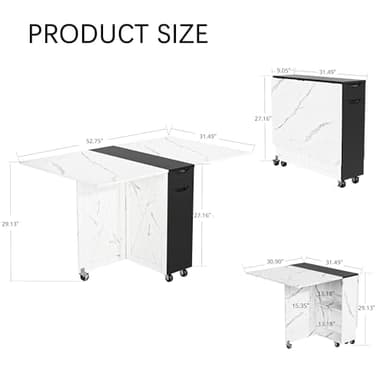 3imothrix Folding Dining Table, Dinner Table with Drawer and Storage and Shelves, Space Saving Dining Table with 6 Wheels, Kitchen Table for Small Spaces (Black) - Image 4