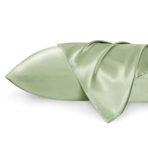 Bedsure Satin Pillowcases, Similar to Silk Pillow Cases Queen Size Set of 2, Pillow Case for Sleeping Women with Envelope Closure, Gifts for Women Men, Sage Green, 20x30 Inches, 2pcs - Image 1