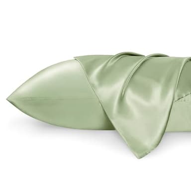 Bedsure Satin Pillowcases, Similar to Silk Pillow Cases Queen Size Set of 2, Pillow Case for Sleeping Women with Envelope Closure, Gifts for Women Men, Sage Green, 20x30 Inches, 2pcs - Image 1