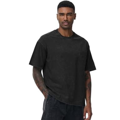 2 Pack Men's Oversized Cotton T-Shirts Loose Fit Vintage Tee Short Sleeve Casual Tshirts Solid Tops(BKCF,2XL) - Image 3