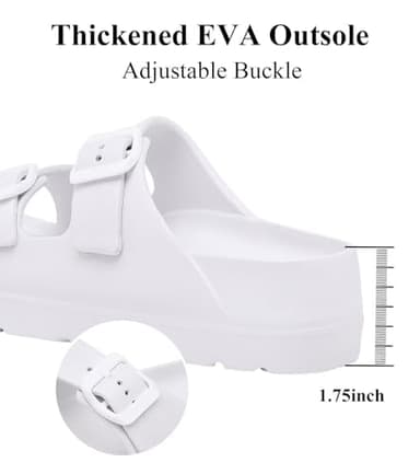 Women's White Platform Sandals with Arch Support, Adjustable Two Strap Thick Soles Sandal, Comfort Lightweight Slides Beach Home and Street - Image 5