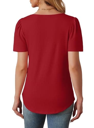 School Outfits for Teachers Short Sleeve Shirts for Womens Tops Dressy Casual Valentine Shirts Summer Work Blouses Plus Size Beach Vacation Clothes Red 2XL - Image 5