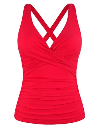 Hilor Women's Plus Size Underwire Bathing Suits Red Tummy Control Tankini Top Modest Push Up Swimsuit Top 18 - Image 1