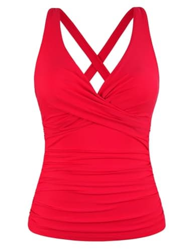 Hilor Women's Plus Size Underwire Bathing Suits Red Tummy Control Tankini Top Modest Push Up Swimsuit Top 18 - Image 1