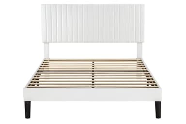 Allewie Queen Bed Frame, Velvet Upholstered Platform Bed with Adjustable Vertical Channel Tufted Headboard, Mattress Foundation with Strong Wooden Slats, Box Spring Optional, Easy Assembly, White - Image 9