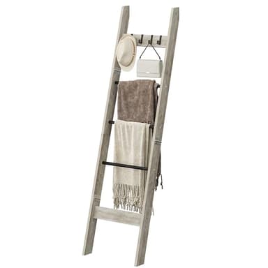 Hzuaneri Blanket Ladder for Living Room, Decorative Quilt Rack with 4 Removable Hooks, 5-Tier Farmhouse Ladder Holder Shelf Organizer for Bedroom, Greige and Black BR02105B - Image 8