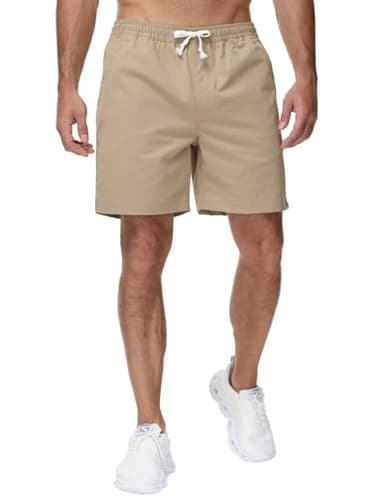 Yundobop Men's Casual 7 Inch Shorts Twill Drawstring Summer Beach Stretch Golf Shorts with Zipper Pockets Khaki 36 - Image 2
