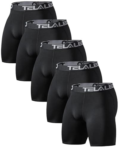 TELALEO 5 Pack Compression Shorts for Men Spandex Sport Shorts Athletic Workout Running Performance Baselayer Underwear Black M - Image 1