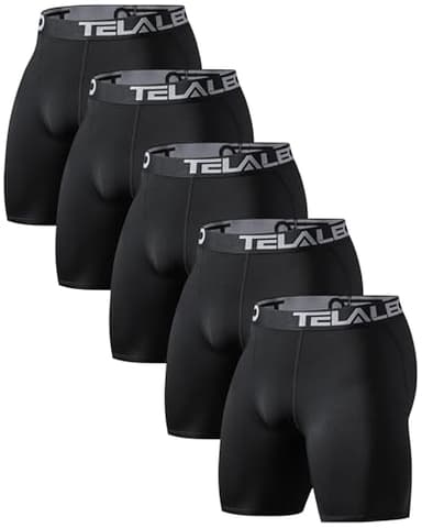 TELALEO 5 Pack Compression Shorts for Men Spandex Sport Shorts Athletic Workout Running Performance Baselayer Underwear Black M - Image 1