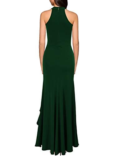 WOOSEA Women's High Neck Split Bodycon Mermaid Evening Cocktail Long Dress Green - Image 2