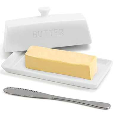 Ceramic Butter Dish with Lid - SGAOFIEE Porcelain Butter Dish with Lid and Knife for Countertop, Perfect for 1 Stick of East Coast Butter - Image 1