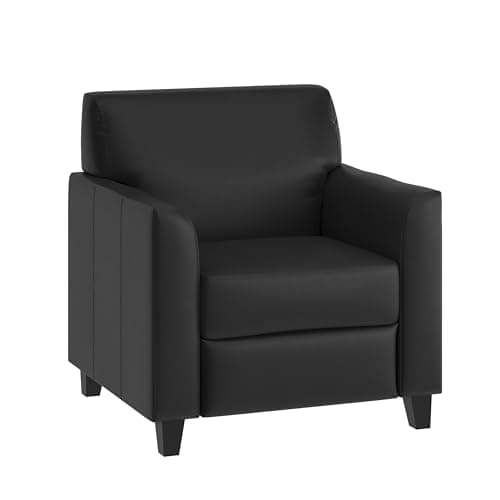Flash Furniture Hercules Diplomat Series LeatherSoft Upholstered Side Reception Chair, Lobby Chair with Cushions and Flared Arms, Black - Image 1