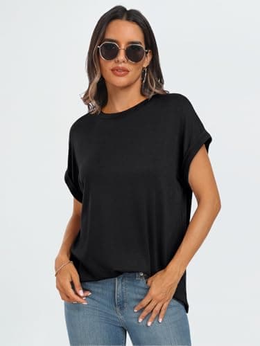 AUTOMET Womens Summer Tops Oversized Short Sleeve Business Casual Dressy T Shirts Trendy Fashion Clothes Spring Outfits 2025 Black S - Image 4