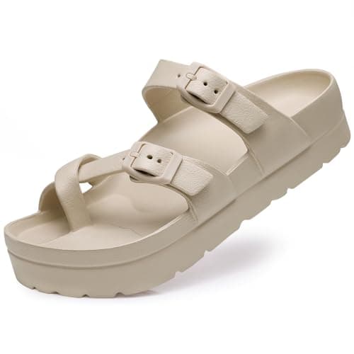 Goosecret Women's Platform Sandals with Arch Support Comfortable Foam Slides Summer Beach Sandals with Adjustable Buckle Nude, 37 - Image 1