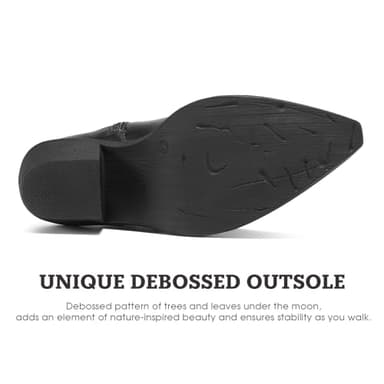 Rollda Cowboy Boots for Women Cowgirl Boots Embroidered Knee-High Western Boots Pointy Toe with Chunky Heel Black W/Zipper Size 9.5 - Image 3