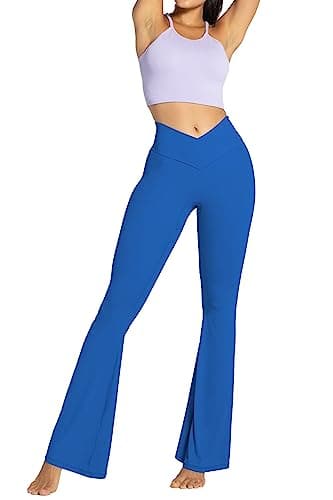 Sunzel Flare Leggings, Crossover Yoga Pants with Tummy Control, High Waisted and Wide Leg, No Front Seam Classic Blue Medium 32" Inseam - Image 7