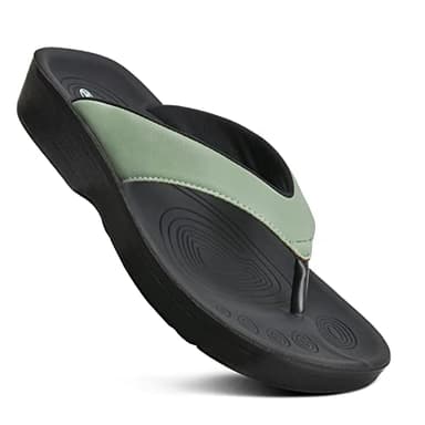 AEROTHOTIC Arch Support Flip Flops for women Stylish Cushioned Padded Straps with Soft Toe Post Slip on Footwear Dressy Travel Recovery Outdoor Comfortable Walking Sandals (Flumen Green, Size 7) - Image 1