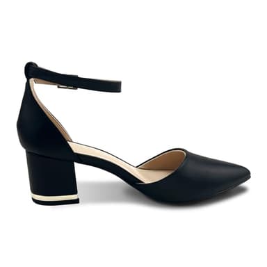 Women's Pointed Toe Low Chunky Heels Pump Shoes, Comfortable Heels for Women, Chunky Ankle Strap Dress Pumps Shoes for Wedding Office Party (Black PU, Adult, Women, 8, Numeric, US Footwear Size System, Medium) - Image 2