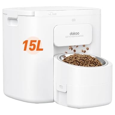 Automatic Dog Feeder for Large Breed, 15L/ 63Cups Vacuum-Sealed Storage & Timed Auto Dog Food Dispenser 2in1, Airtight 100% Freshness, Anti-Blockage, Support up to 22mm Pet Food, Stainless Steel Bowl - Image 1