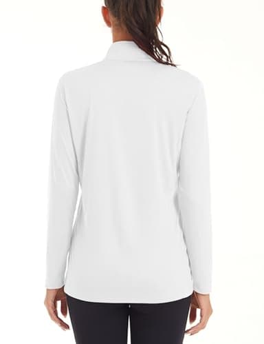 MAGCOMSEN Women's Long Sleeve Rash Guard - Half Zip, Quick Dry, Sun Protection, Athletic Fit, Hiking & Running Shirt, White - Image 3