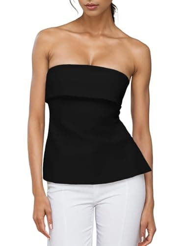 Strapless Tube Tops for Women Backless Going Out Bandeau Top Sexy Trendy Off Shoulder Side Split Summer Bustier Tops Black - Image 1
