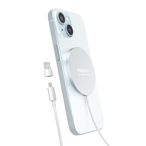 Magnetic Wireless Charger,MagEase 15W Wireless Charger Magnetic Compatible with iPhone 16 15 14 13 12 Series and AirPods 3/2/Pro, Charging Pad with USB-C Cable and USB-A Converter (White) - Image 1