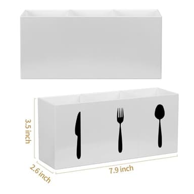 Allhercom Plastic Utensil Holder, Knife Fork and Spoon Holder Silverware Caddy, Acrylic Kitchen Cutlery Storage Box, Flatware Organizer for Countertop, Indoor Outdoor Party Tableware Holder (White) - Image 6
