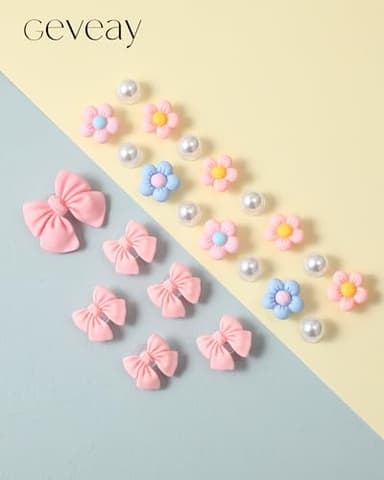Geveay Pink Shoe Charms for Girls Women,22Pcs Cute Flower Bow Shoe Charms with Pearl,Resin Flower Shoe Accessories for Decoration Perfect Birthday Party Gift - Image 2
