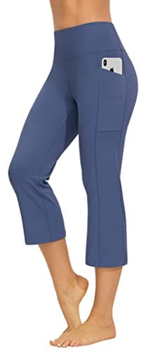 AFITNE Capri Pants for Women Bootcut Yoga Pants with Pockets High Waisted Flare Workout Bootleg Yoga Crop Flared Athletic Gym Pants Sky Blue - XL - Image 1