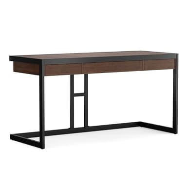 SIMPLIHOME Erina Desk - 60-Inch Wide Solid Acacia Wood and Metal Writing Desk in Distressed Charcoal Brown, Modern Industrial Home Office Computer Table for Study with 2 Drawers and Keyboard Tray - Image 1