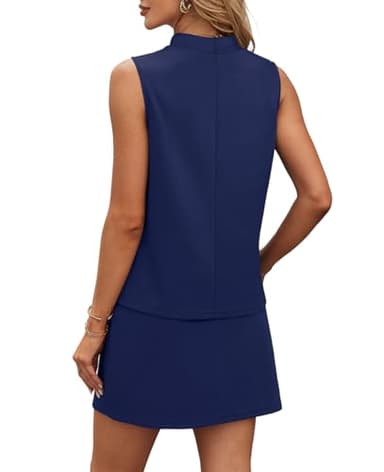 XIEERDUO Womens Sweatsuits Two Piece Skirt Lounge Sets Summer Travel Outfits Matching Sets Athletic Mock Neck Tank Tops Tennis Dresses Beach Fashion Vacation Clothes Resort Wear 2025 Dark Blue XL - Image 5