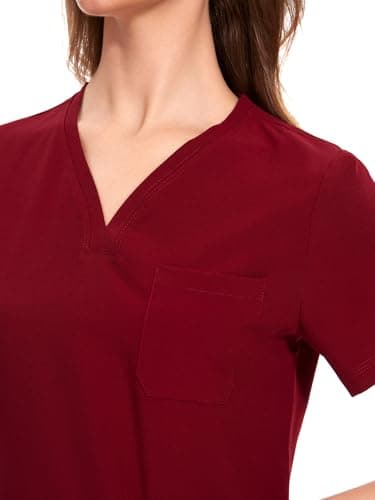 COZYFIT Medical Scrubs for Women Set - Curved V-Neck Scrub Top & Jogger Pants with 8 Pockets - Burgundy, M - Image 4