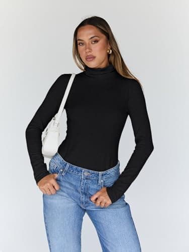 Trendy Queen Women's Turtleneck Long Sleeve Shirts Fall Fashion BasicThermal Underwear Tops Winter Clothes 2025 Black M - Image 2
