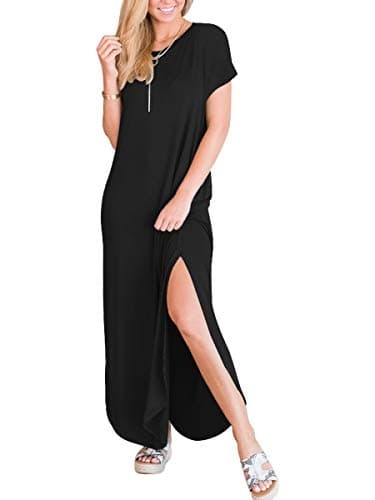 ANRABESS Womens Summer Maxi Dress Short Sleeve Casual Loose Long T Shirt Dresses Split Vacation Beach Sundress Travel Outfits Black Large - Image 3
