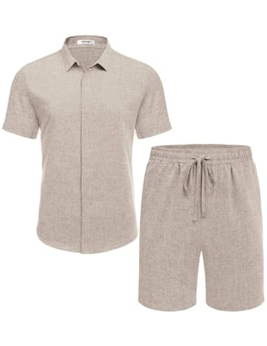 COOFANDY Men's Shirt and Short Sets Cruise Outfits for Men, khaki, X-Large - Image 4