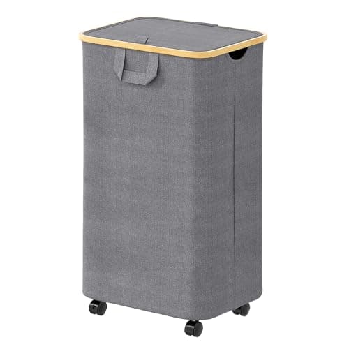 SpaceAid Laundry Hamper with Wheels and Lid, 26 Gal (100L) Rolling Clothes Basket with Bamboo Handle, Large Laundry Hamper for Bedroom, Bathroom, Dorm, Laundry Room - Grey - Image 1