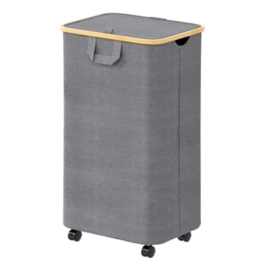 SpaceAid Laundry Hamper with Wheels and Lid, 26 Gal (100L) Rolling Clothes Basket with Bamboo Handle, Large Laundry Hamper for Bedroom, Bathroom, Dorm, Laundry Room - Grey - Image 1