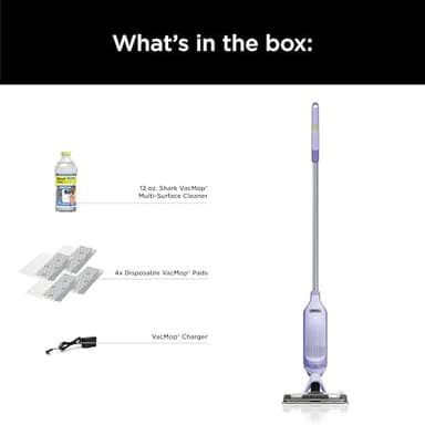 Shark VACMOP Cordless Hard Floor Cleaner, Vacuum and Spray Mop, Powerful Suction, Lightweight, LED Headlights, Includes 4 Disposable Pads, 12oz Multi-surface Cleaning Solution, Lavender, VM252PL - Image 10