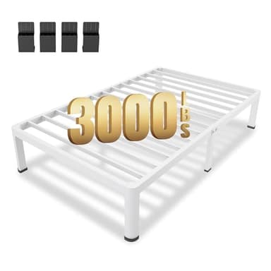 MAF 14 Inch Twin Metal Platform Bed Frame White with Round Corner Legs, 3000 LBS Heavy Duty Steel Slats Support, Noise Free, No Box Spring Needed, Easy Assembly - Image 1