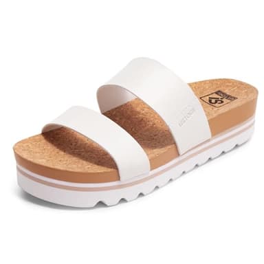 Ustogi Flatform Platform Sandals Women Arch Support Beach Slides Orthotic Summer Causal Cork Footbed Lightweight Thick Sole Comfortable Fashion Slip on Cushion Cute 2 Strap 01(9, White) - Image 1