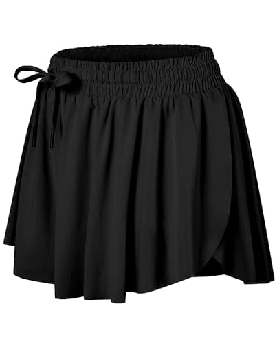 Wsirmet Flowy Shorts for Women Butterfly Shorts 2 in 1 Athletic Workout Gym Biker Running Shorts with Pockets Black L - Image 1