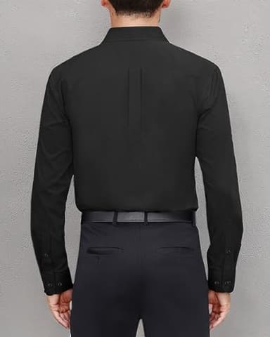 J.VER Men's Dress Shirts Cotton Stretch Long Sleeve Solid Formal Shirt Business Stain Shield Casual Button Down Shirts Black XL - Image 6