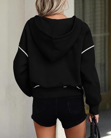 PRETTYGARDEN Women's 2025 Fall Hooded Sweatshirts Long Sleeve Half Zip Cropped Hoodies Pullover Winter Fashion Clothes (Black,Small) - Image 2