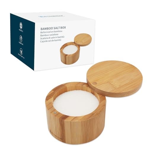 KITCHENDAO Bamboo Salt Cellar Bowl Box，Elegant Kitchen Container Holder with Swivel Magnetic Lid to Store Pepper Spice Bath or Favorite Seasonings, 6oz - Image 1
