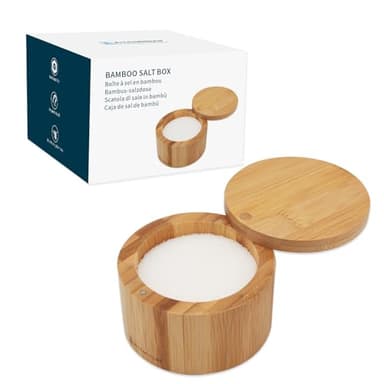 KITCHENDAO Bamboo Salt Cellar Bowl Box，Elegant Kitchen Container Holder with Swivel Magnetic Lid to Store Pepper Spice Bath or Favorite Seasonings, 6oz - Image 1
