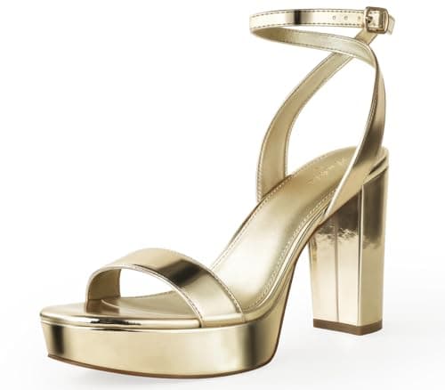 Ankis Platform Heels for Women 93 Inches Chunky Heels Sandals for Women Comfy Open Toe Block Heeled Sandals Nude White Silver Gold Black Ankle Strappy Heels - Image 1